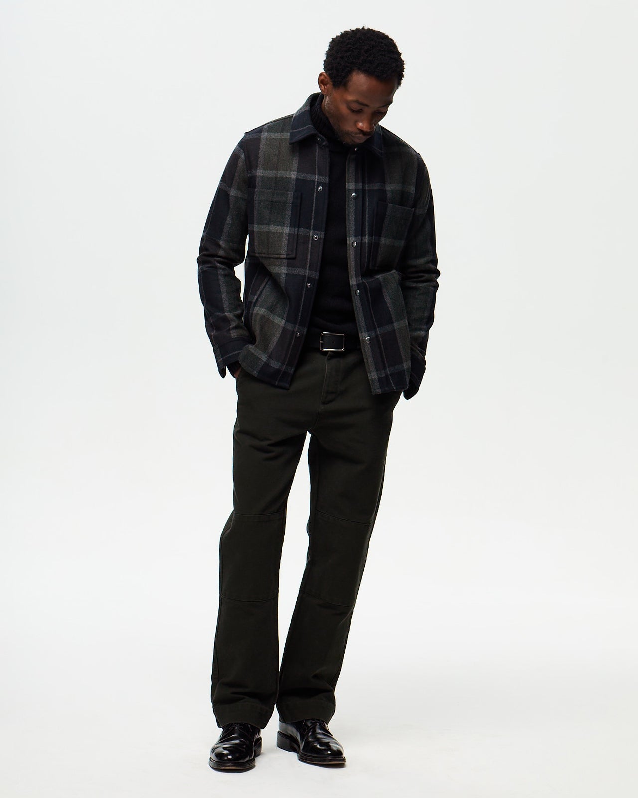 DUFY Checked Overshirt – Anthracite/Truffle