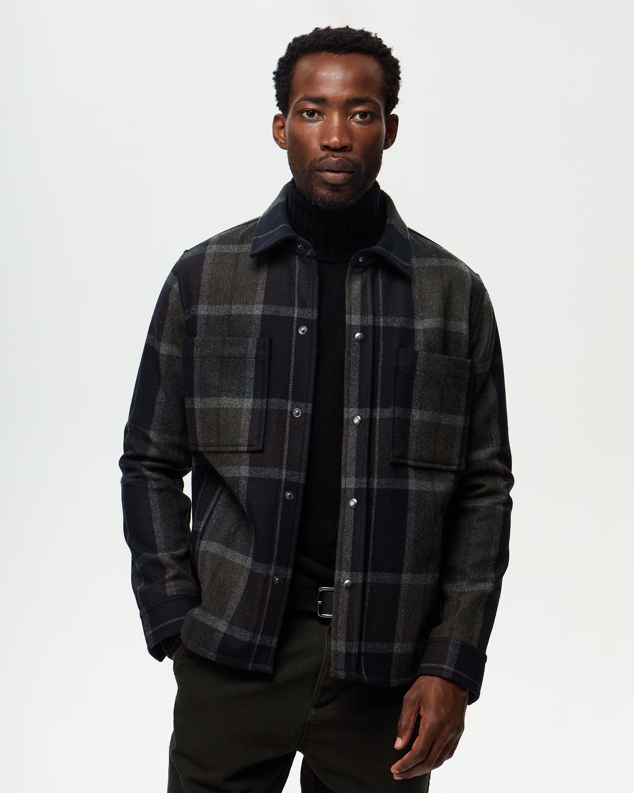 DUFY Checked Overshirt – Anthracite/Truffle