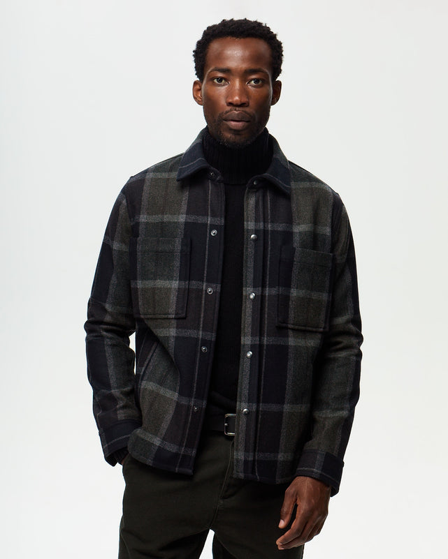 DUFY Checked Overshirt – Anthracite/Truffle