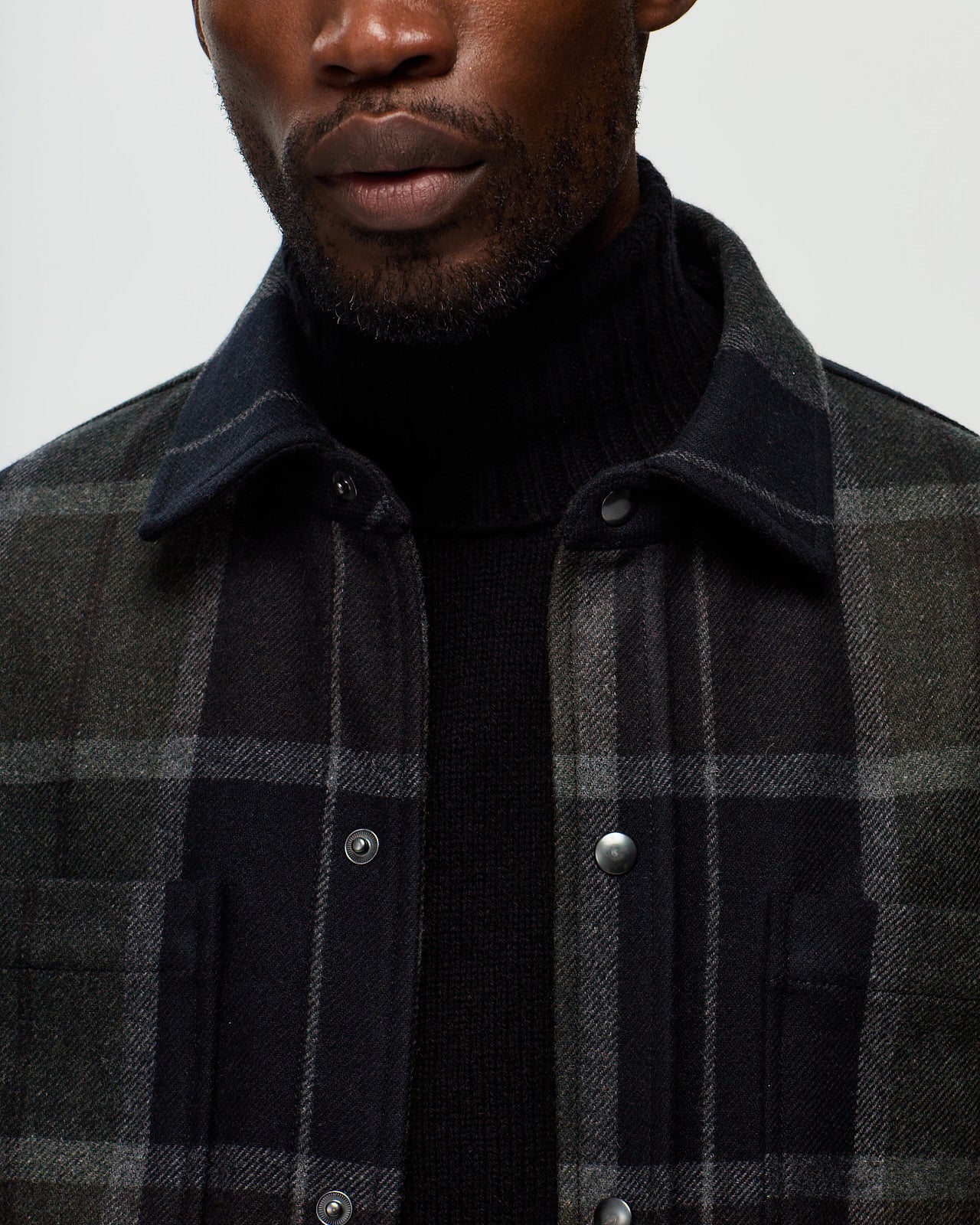 DUFY Checked Overshirt – Anthracite/Truffle