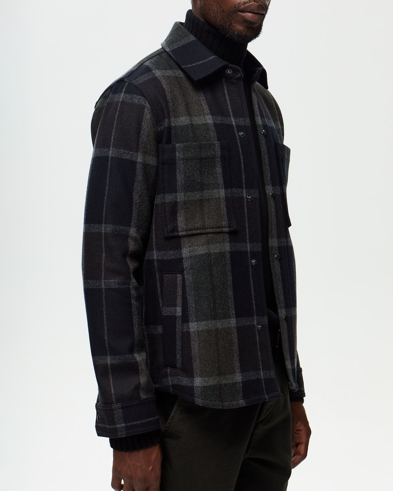 DUFY Checked Overshirt – Anthracite/Truffle