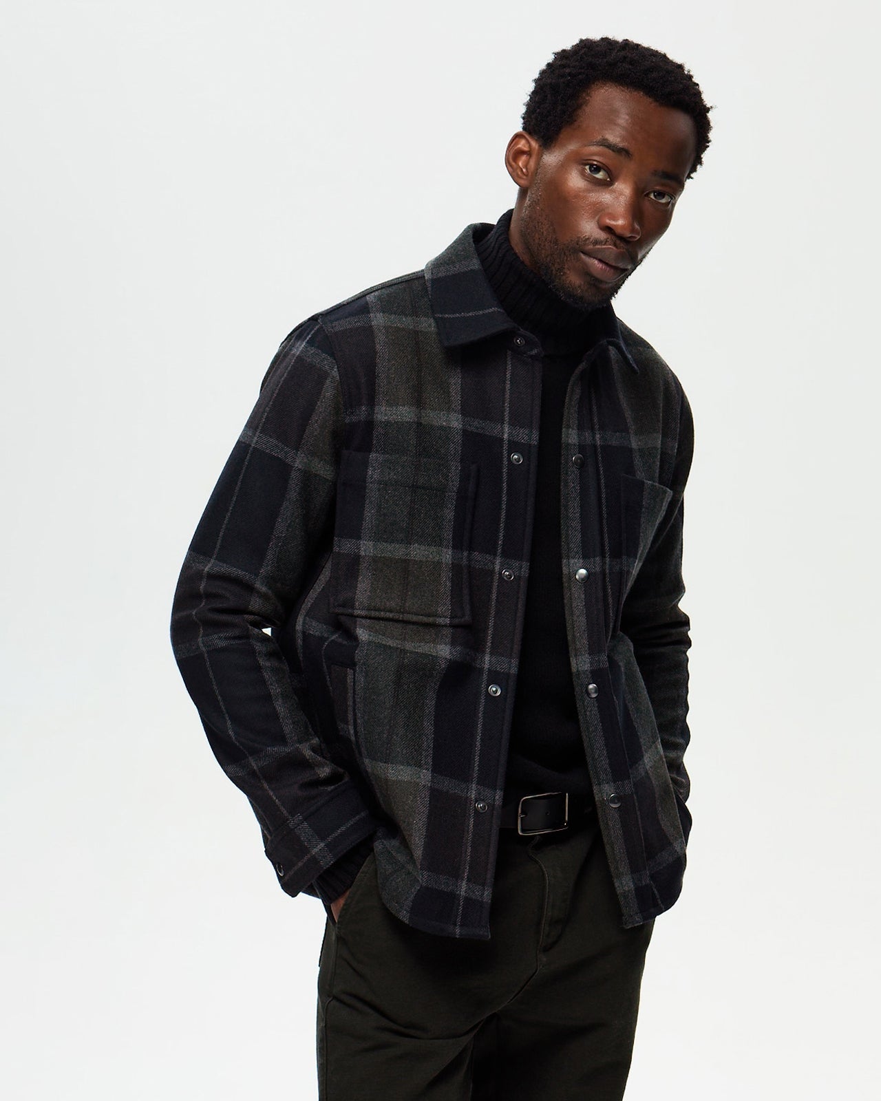 DUFY Checked Overshirt – Anthracite/Truffle