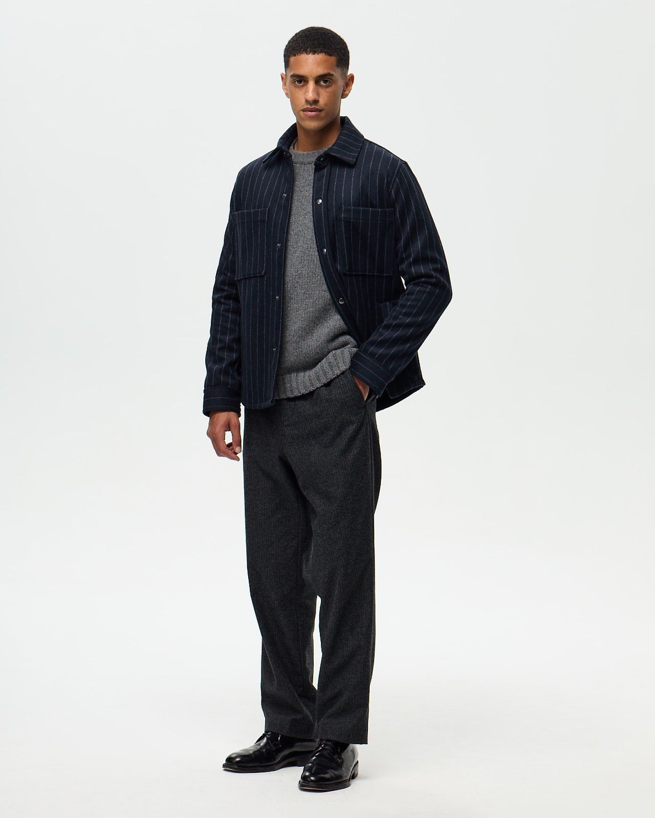 DUFY Striped Overshirt – Navy