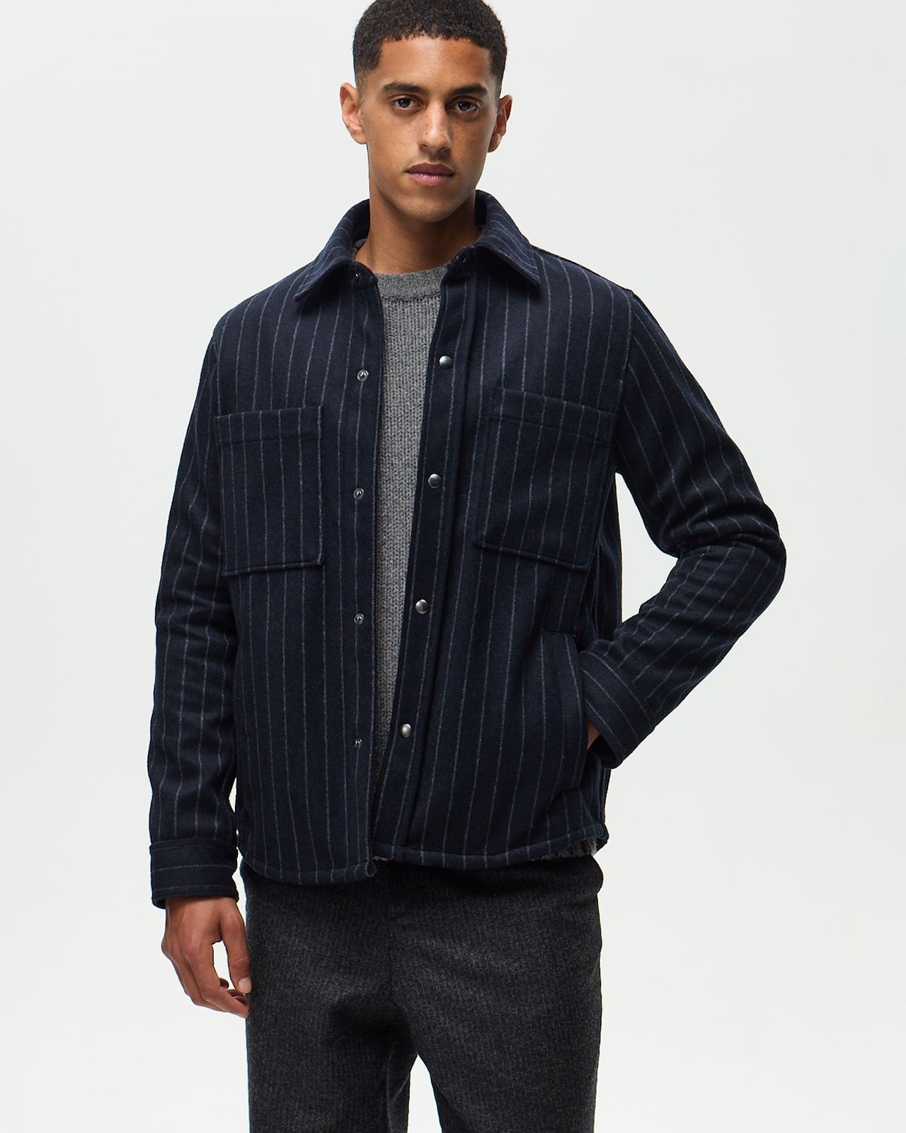 DUFY Striped Overshirt – Navy