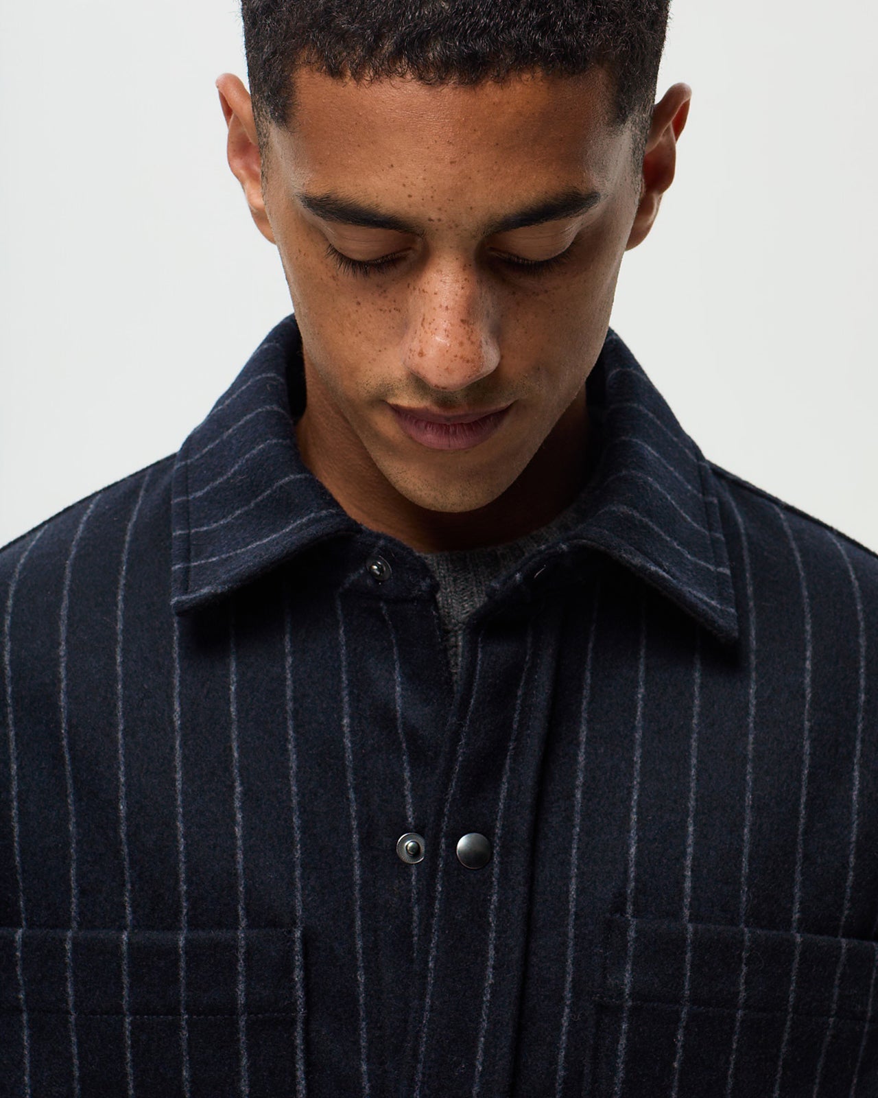 DUFY Striped Overshirt – Navy