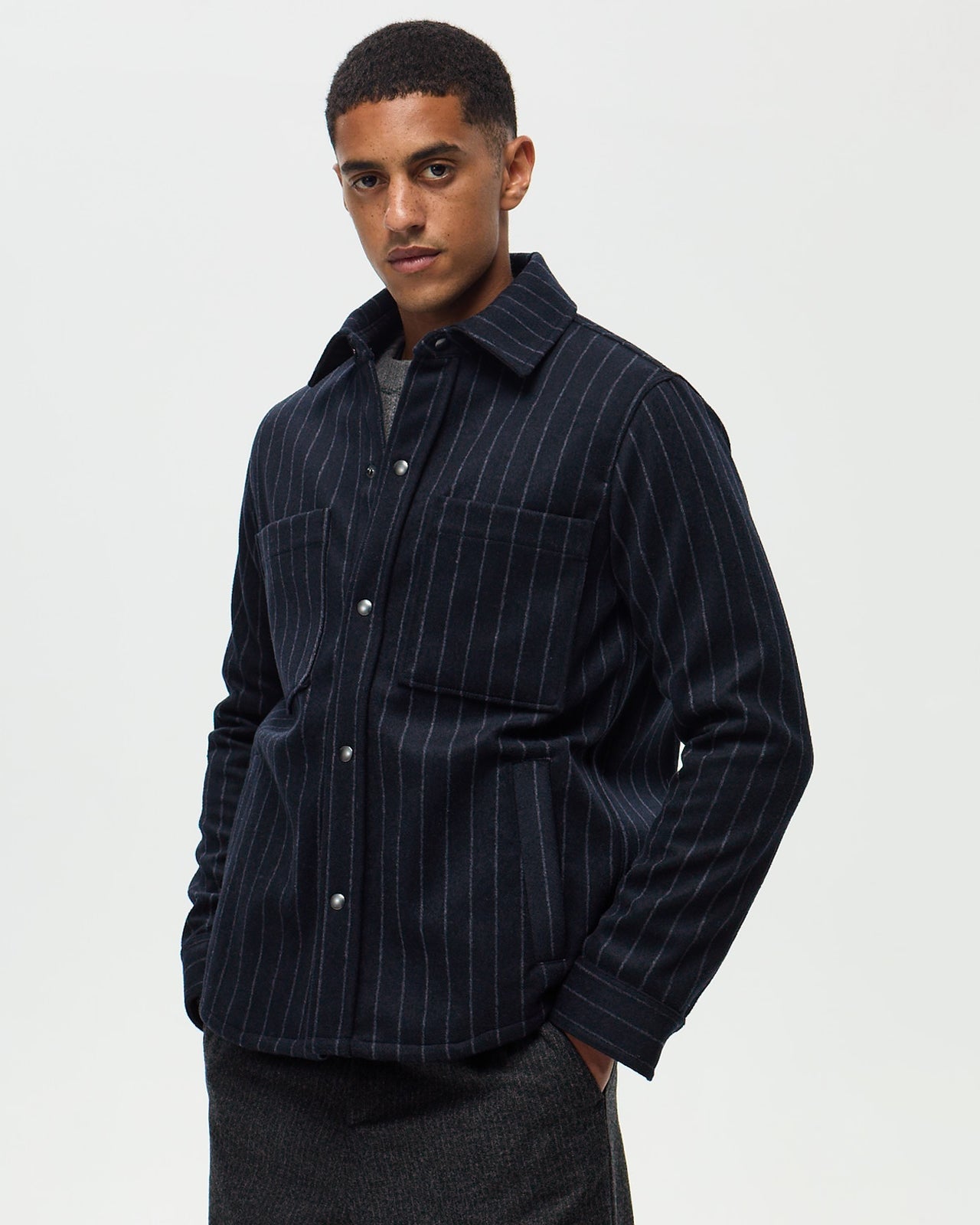 DUFY Striped Overshirt – Navy